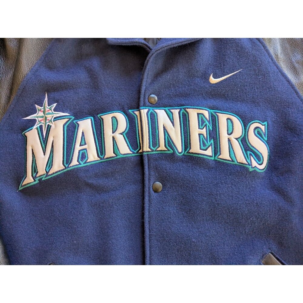 Vintage 90s Seattle Mariners NIKE Leather & Wool Baseball Varsity Jacket Mens XL - Picture 8 of 16